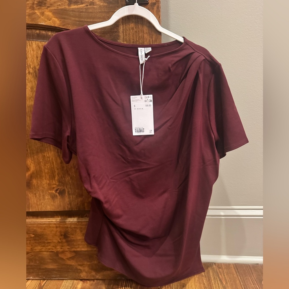 NWT Asymmetrical Draped Maroon Tee